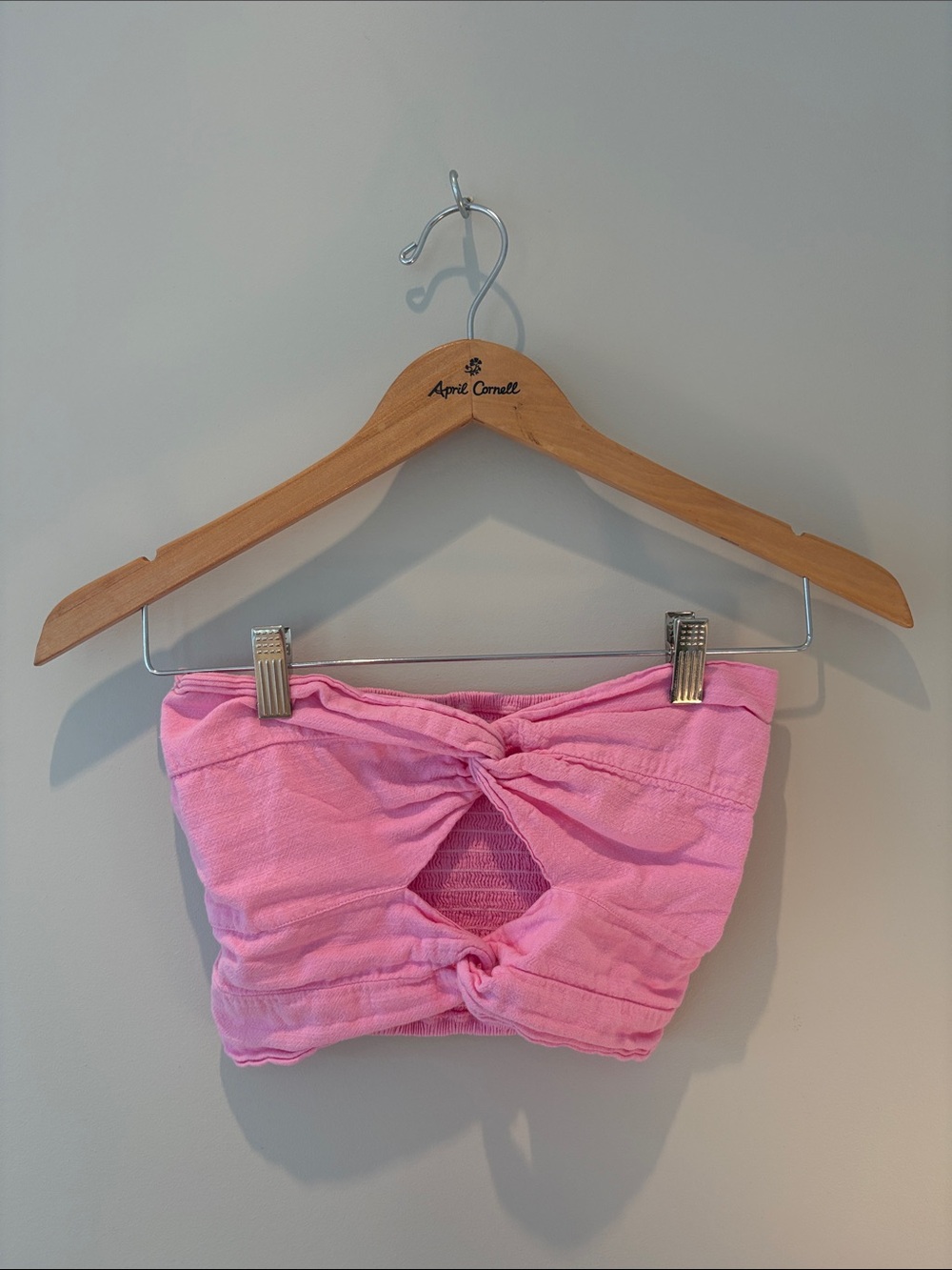 Pink Twist-Front Strapless Crop Top